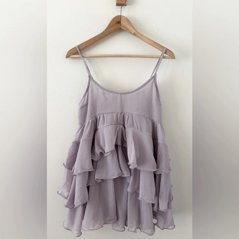 Free People Runaway Rockstar Ruffle Mini Slip Dusk Breeze NWOT Size M